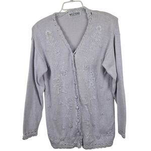 Western Connection Lavender Embroidery Floral Grannycore Cottagecore Sweater M